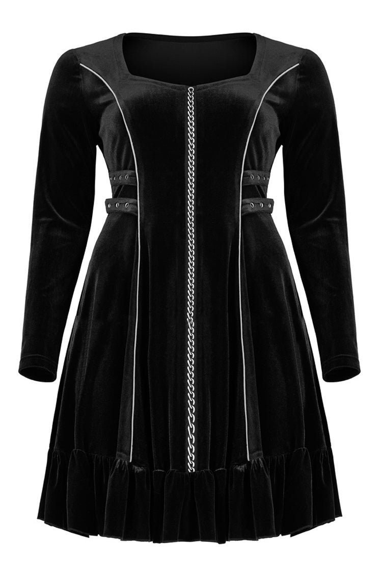 Stretch Velvet Chain Print Webbing Strap Plus Size Gothic Dress