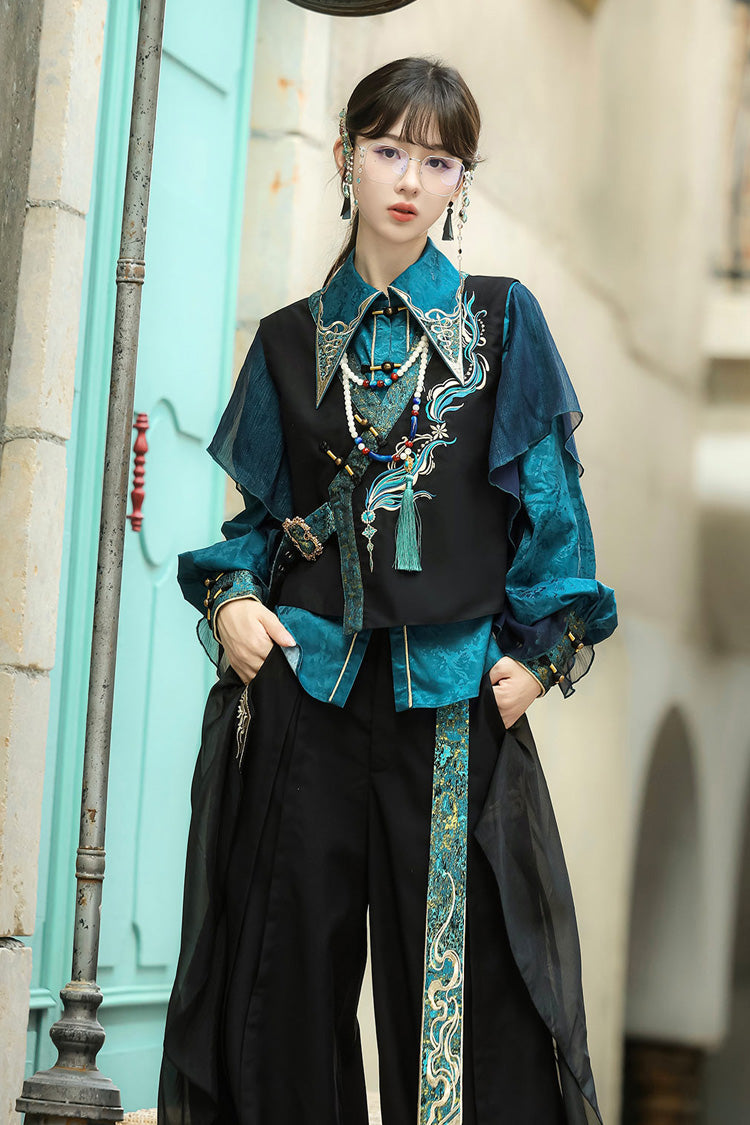 Ruffle Embroidery Round Collar Long Sleeve Ouji Set