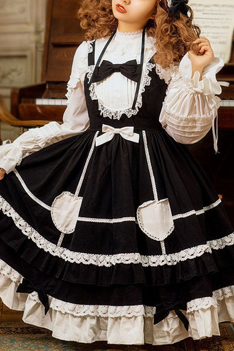 Bowknot Ruffled High Waisted Sweet Lolita Jsk Dress with Lace Stitching