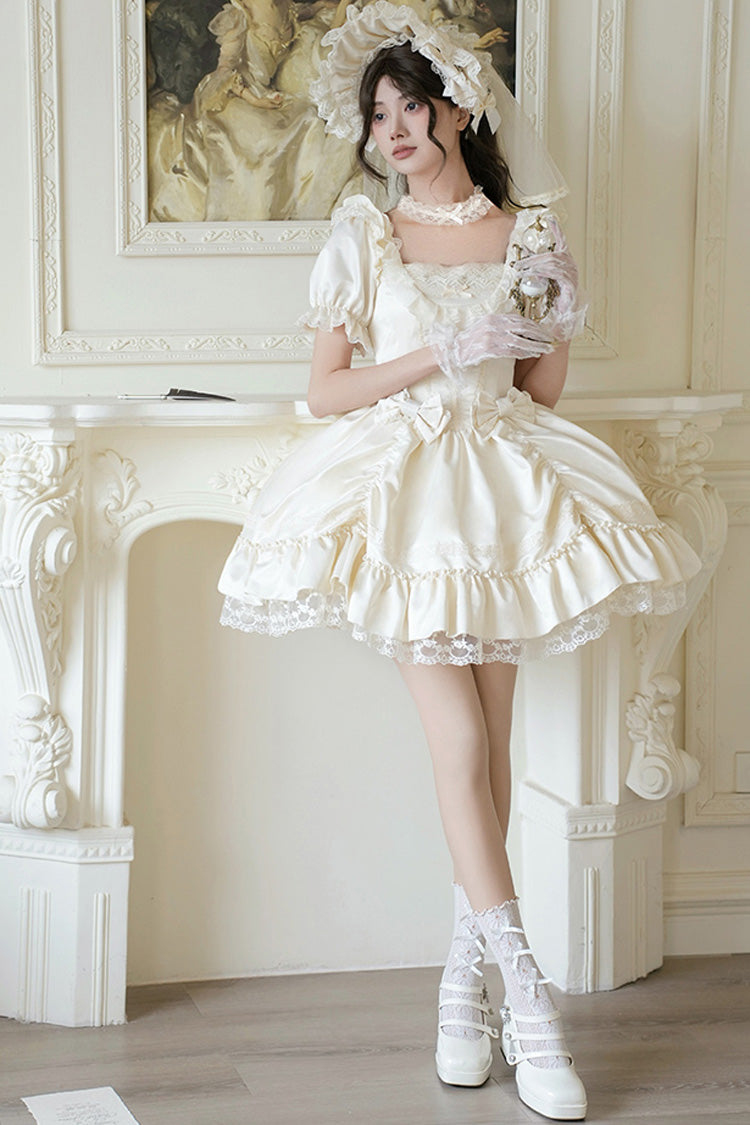 Ivory Square Neck Ruffle Bridal Bow Elegant Gown