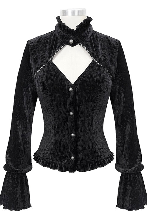 Swallowtail Velvet Gothic Blouse with Lantern Sleeves