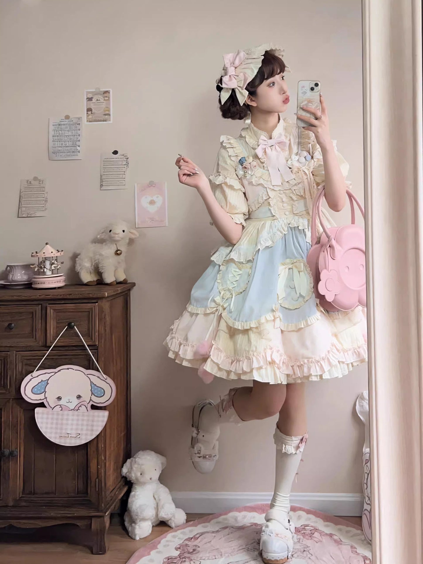 Sleeveless Multi-Layer Ruffle Bow Lace Sweet Lolita Jumper Dress Short - Multi Color