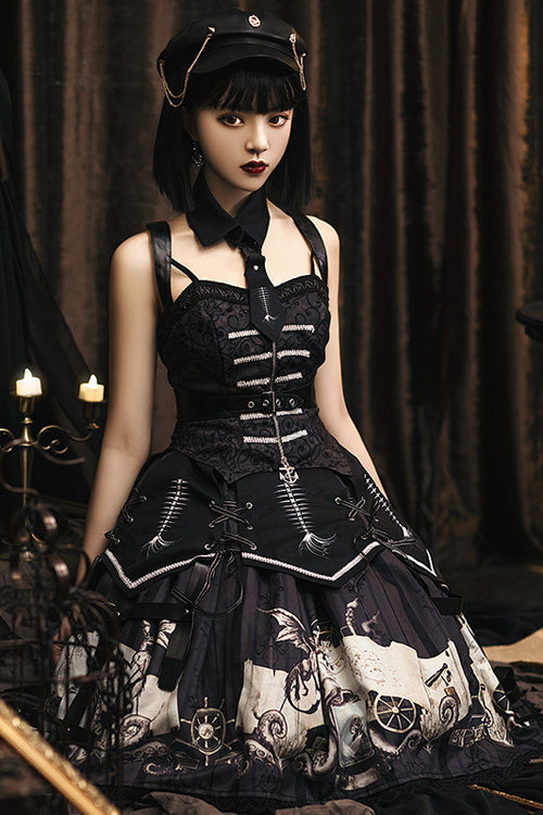 Pirate Ship Print Gothic Lolita JSK Dress Full Set