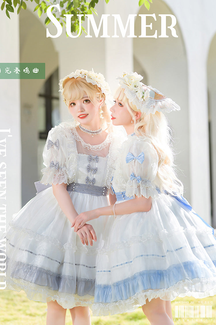 Sweet Lolita Dress with Ruffled Bow and Lace - Moonlight Sonata, 4 Shades