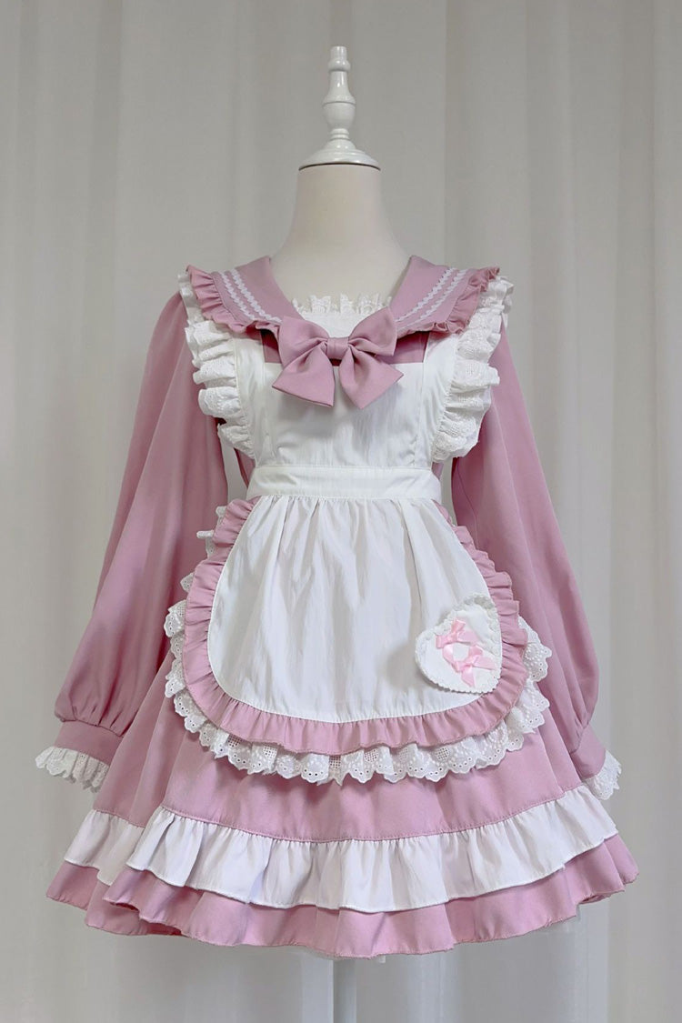 Pink Maid Long-Sleeved Ruffle Bow Sweet College Lolita Dress 2 Colors