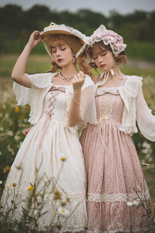 Vintage Blush Solid Multi-Layer Embroidered Ruffled Sweet JSK Dress