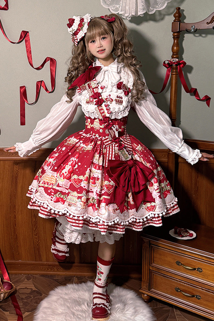 Mint Strawberry Dessert Printed Natural Waist Sweet Lolita JSK Dress - Ruffled