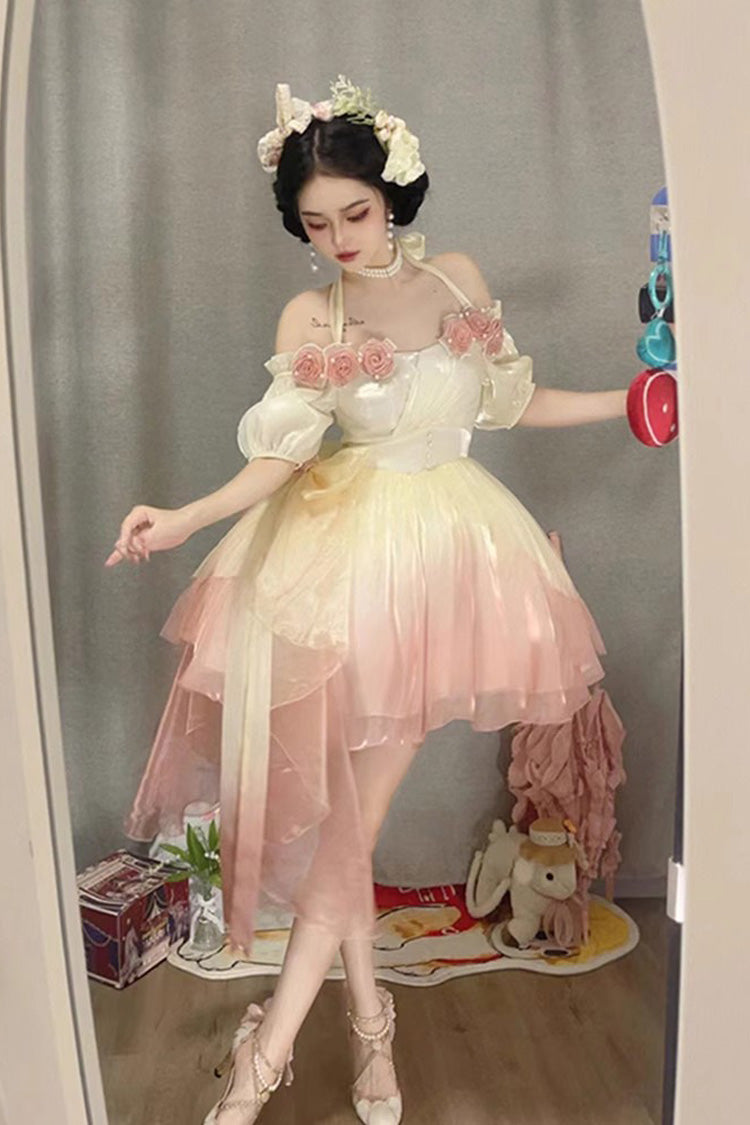 Mini Bowknot Strawberry Princess Sweet Jsk Dress - Gradient