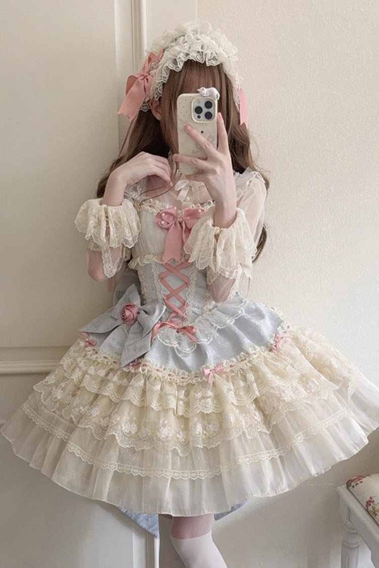 Blue Rose Canticle Sleeveless Multi-Layered Bowknot Lace Lace-Up Pearl Ballet Sweet Lolita Jsk Dress