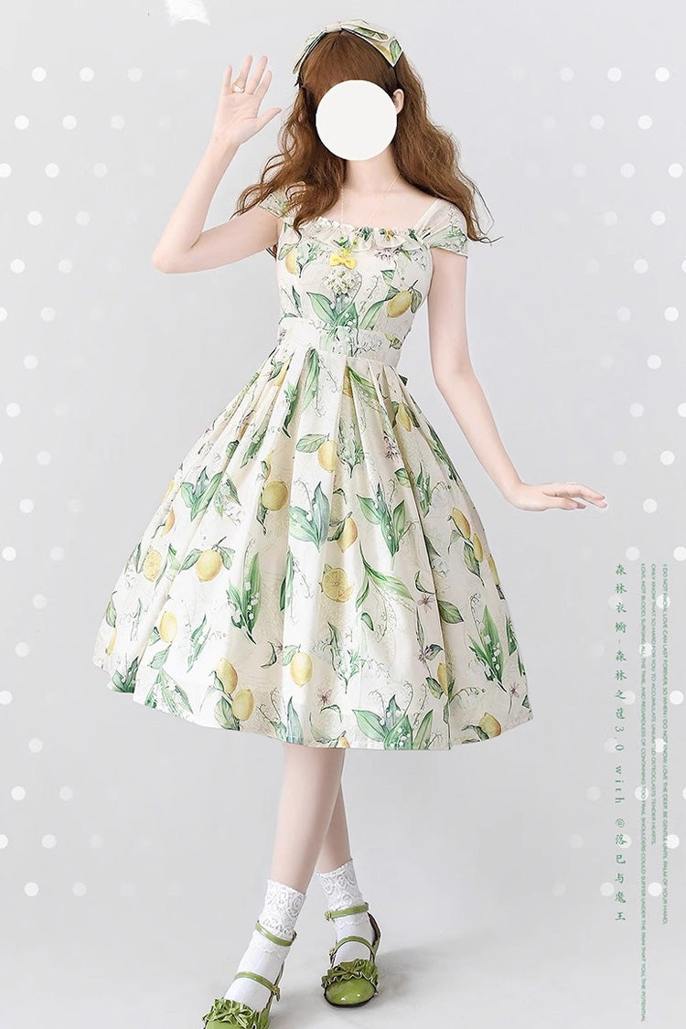 Yellow Green Lemon Bowknot Chiffon Sweet Elegant Jsk Dress