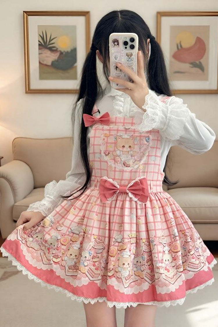 Sleeveless Lace Doll-Style Sweet Lolita Suspender Dress with Bowknot - Bear Cake