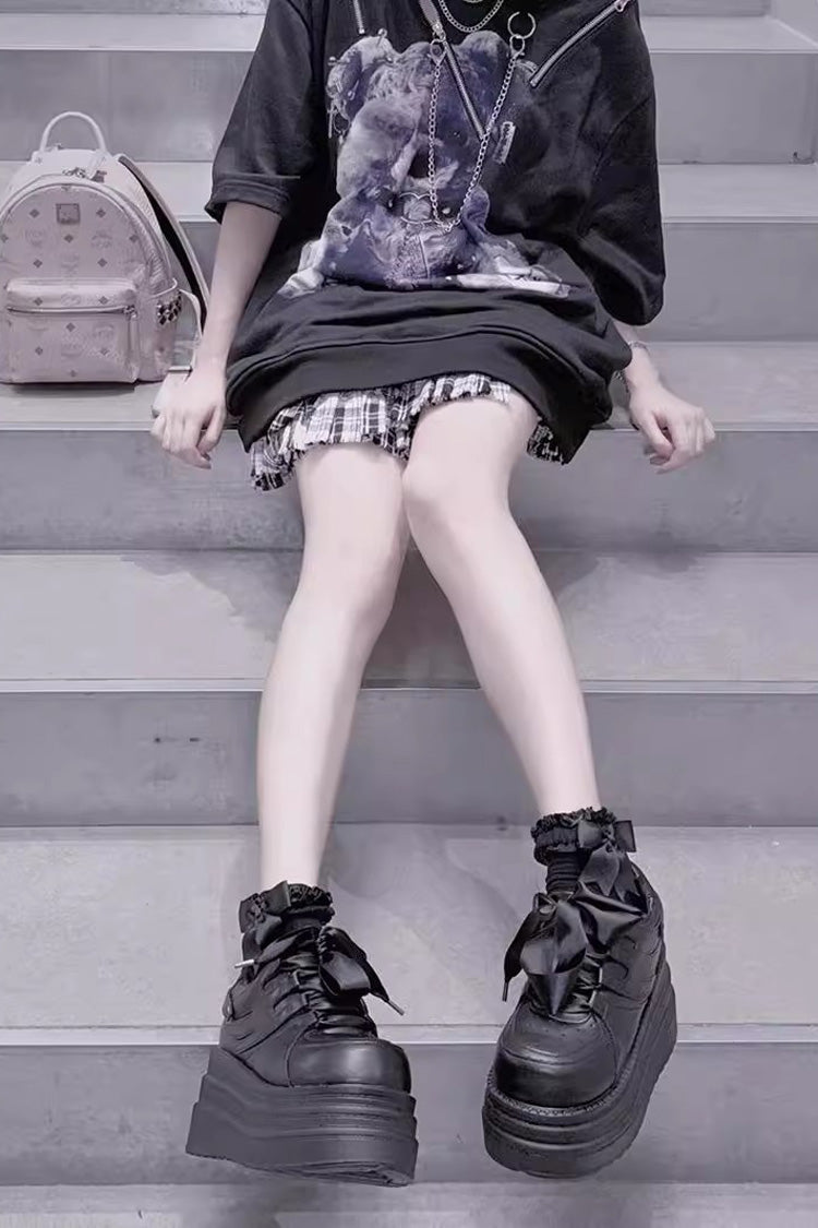 College Lace-Up Sweet Jirai Kei Platforms - 2 Colors