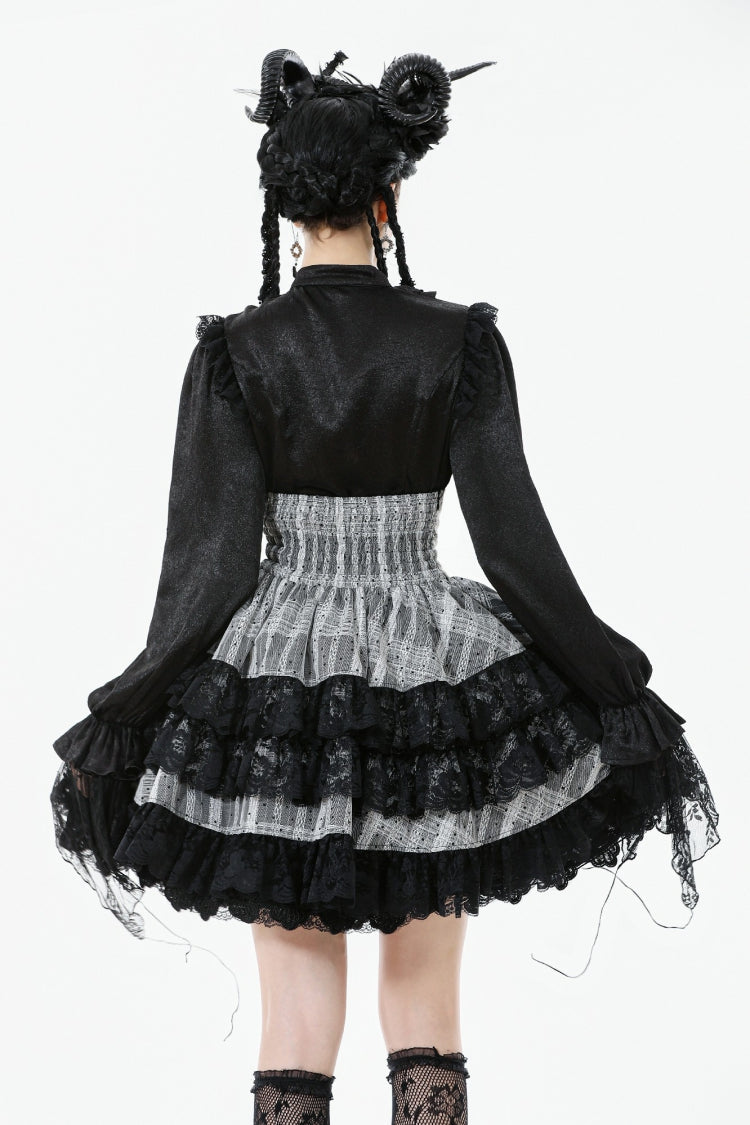 High Waist Lace-Up Ruffled Layered Hem Skirt - Lolita