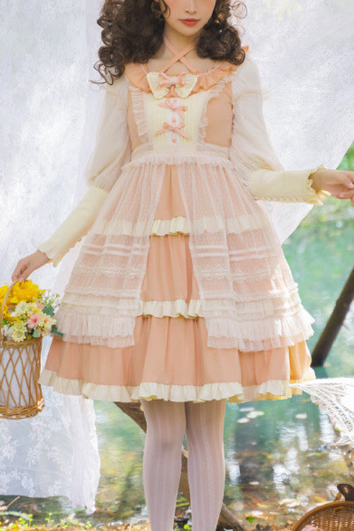 Multi-Layer Ruffled Lolita OP Dress - High Waist, Long Sleeve