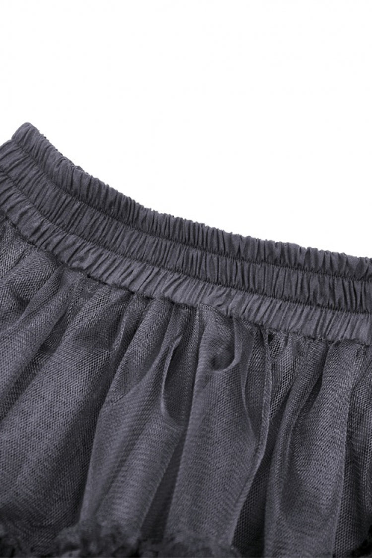 Gothic Swallow Tail Skirt with Irregular Lace Ruffles, Black