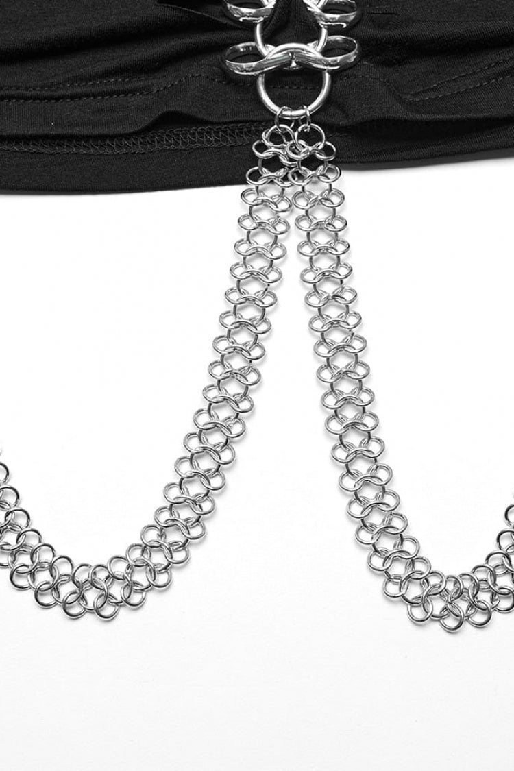 Halterneck Steampunk Tee with Metal Chain Accents for Women