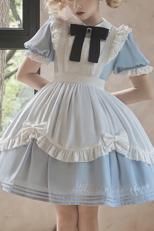 Sweet Lolita Dress with Apron - Lace Puff Sleeve