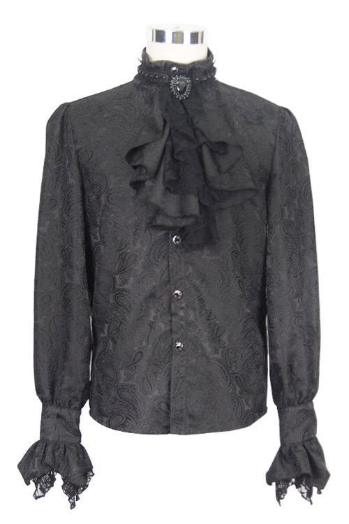Gothic Blouse with Rose Print and Lace Cuffs for Men