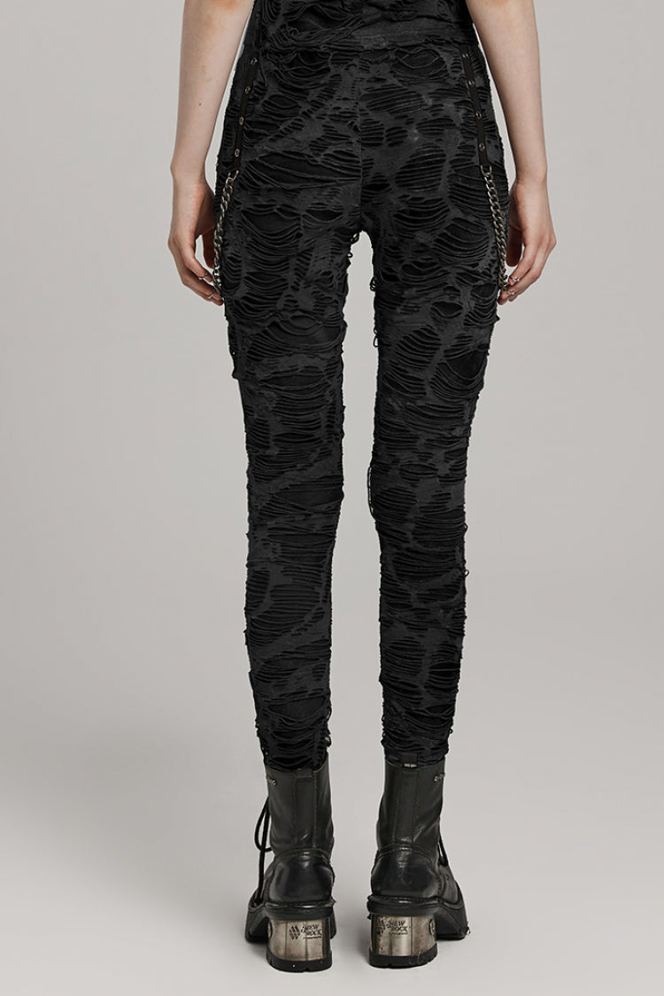 Tailored Distressed Eyelet Chain Steampunk Leggings for Women