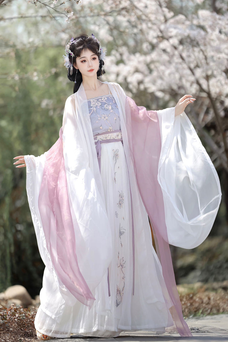 Violet Qing Dynasty Embroidered Ruffled Hanfu Set