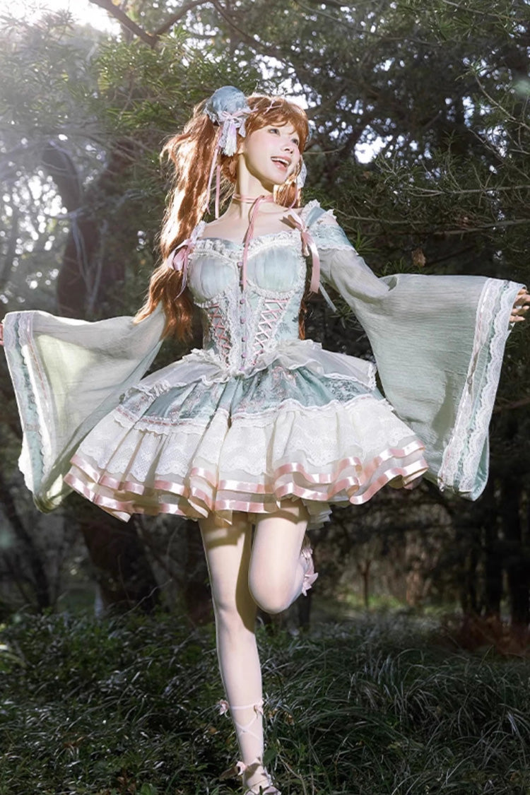Green Multi-Layer Printed Elegant Lolita JSK Dress - Bowknot Ruffled