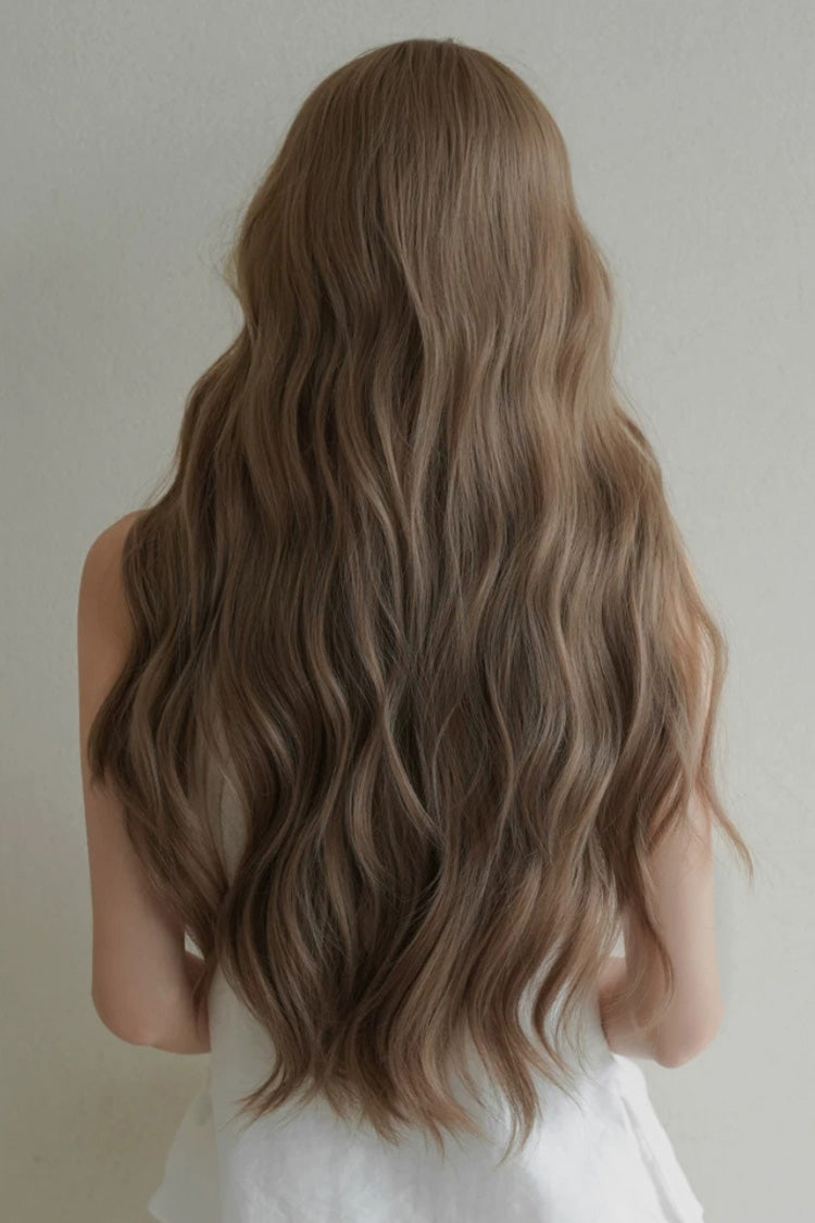 Korean Fluffy Air Bangs Romantic Long Wavy Daily Sweet Lolita Wig, Two Tones
