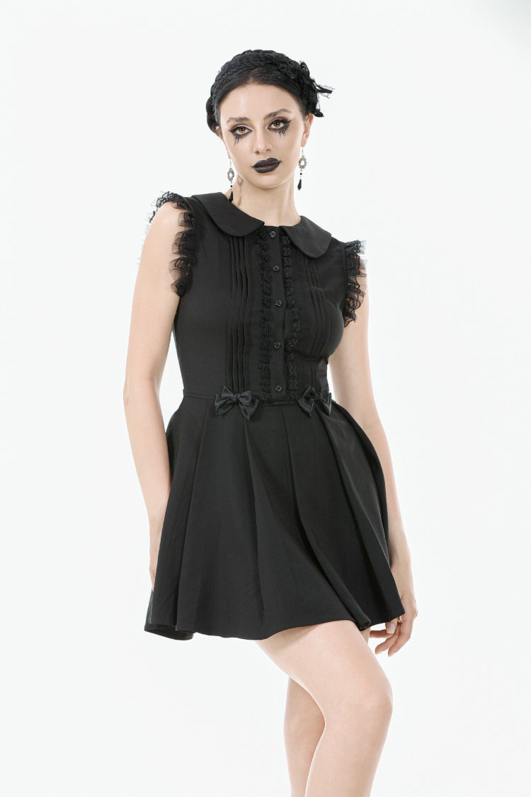 Peter Pan Collar Sleeveless Bowknot Pleated Gothic Graduation Dress