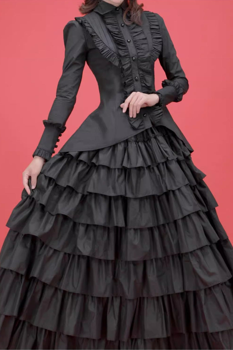 Vintage Lolita Skirt with Multi-Tiered Ruffles, Black