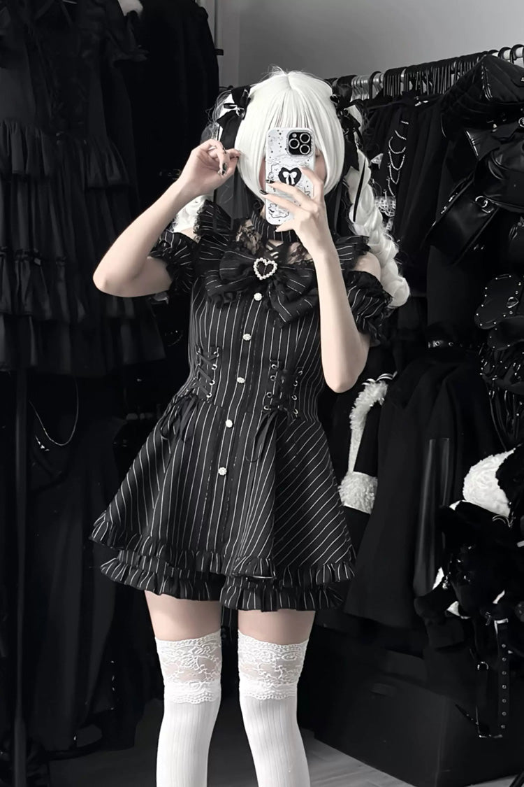 Silver Candle Elegy Gothic Jirai Kei Ruffle Top and Shorts Ensemble