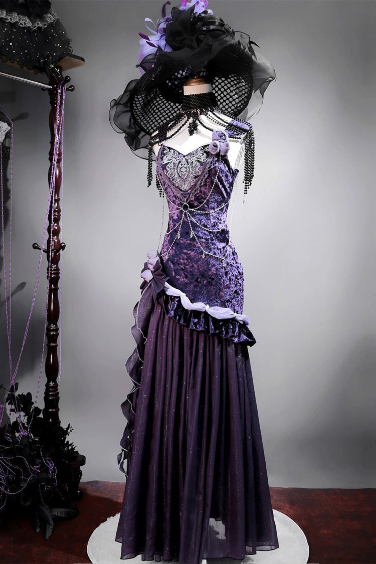 Violet Nocturne Mystery Embroidered Bow Lace Vintage Elegant JSK