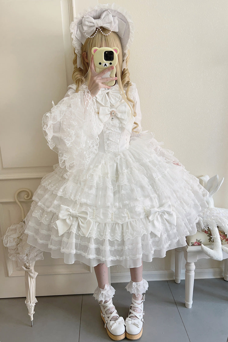 Ivory Sweet Doll Dress with Bowknots and Lace Details - Dream Prologue