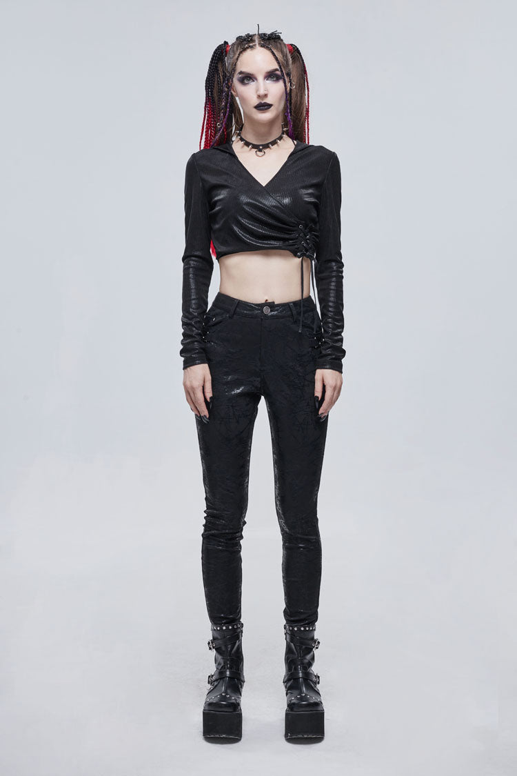 Punk Tee with Rope Details and Vertical Texture for Women