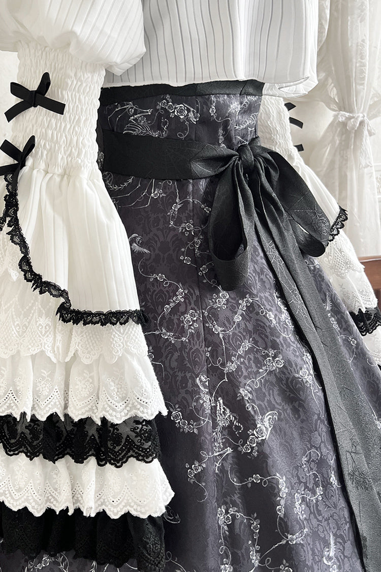 Black White Printed Bone Magic Ruffle Cardigan Lace Classic Gothic Princess Lolita Jsk Dress