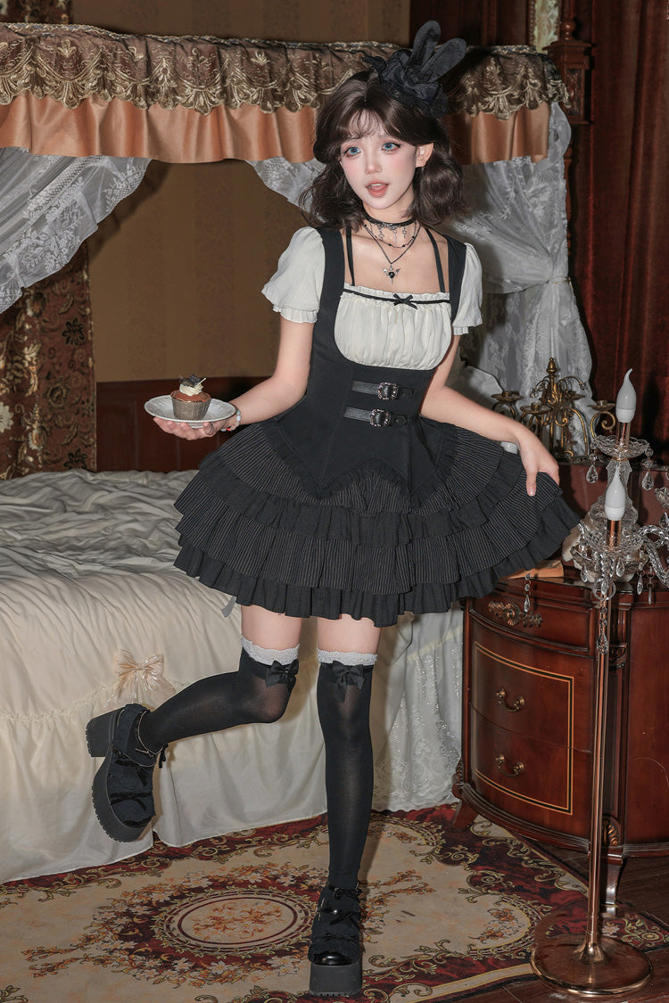 Silent Summer Classic Cool Lolita Dress Set with Halterneck and Ruffles