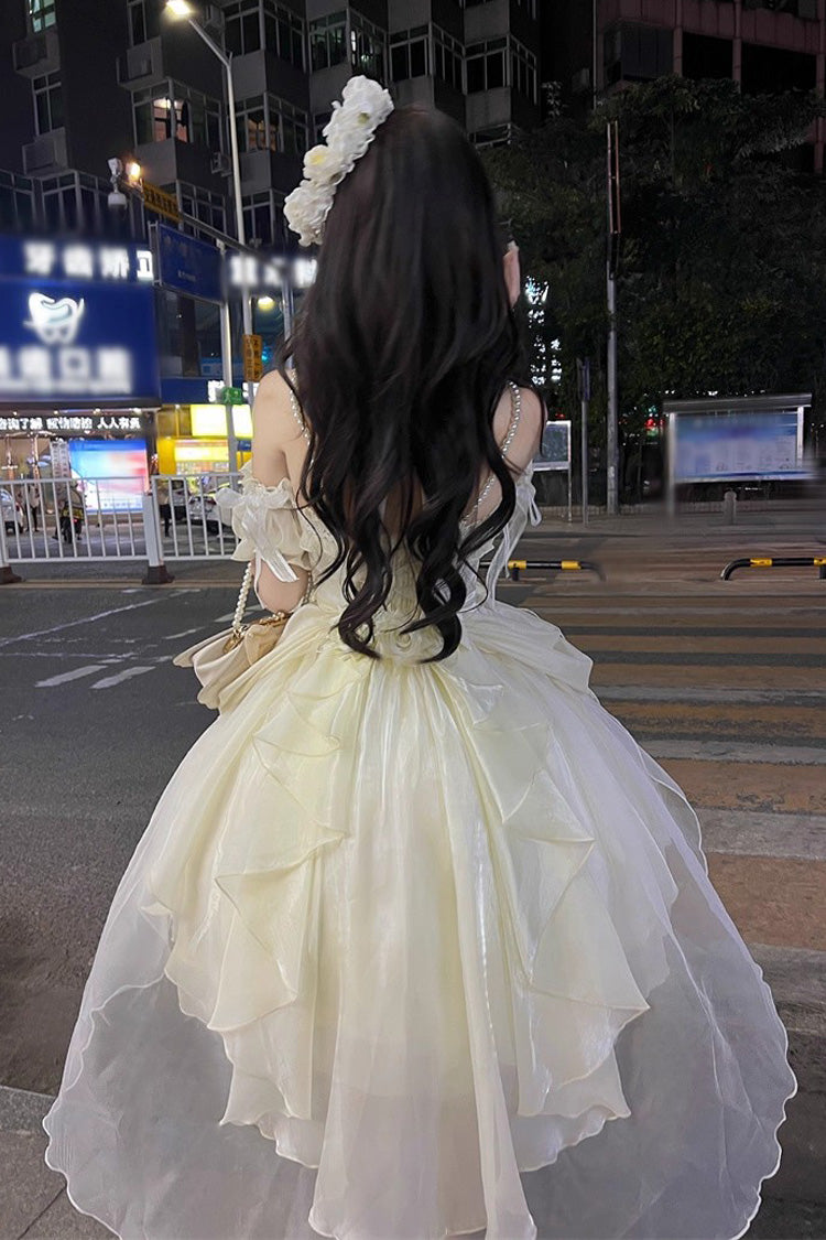 Cream Cindy Rose Halterneck Sleeveless Frilled Bow Elegant Sweet Lolita JSK Dress