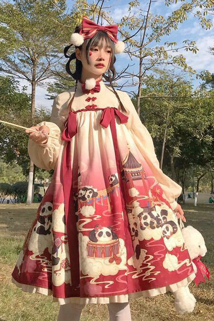 Panda Motif Chinese-Inspired Sweet Lolita One-Piece Gown