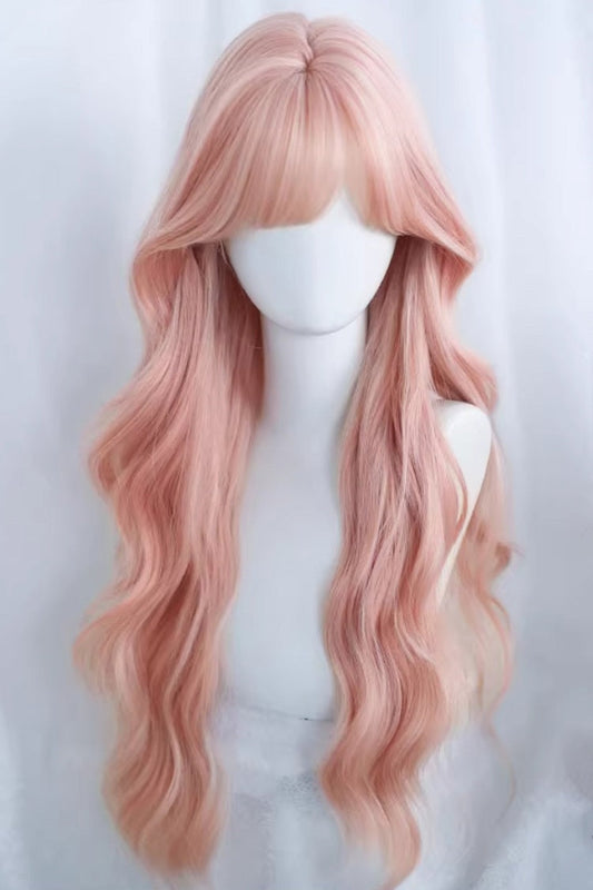 Light Cherry-Pink Large Waves with Delicate Fringe Sweet Lolita Hairpiece