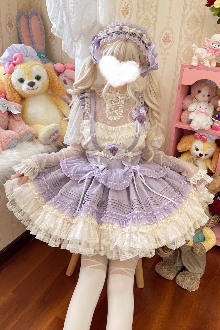 Grape Crunchies Sleeveless Multi-Tiered Ruffled Bow Lace Sweet Lolita Tank Dress Two Colors