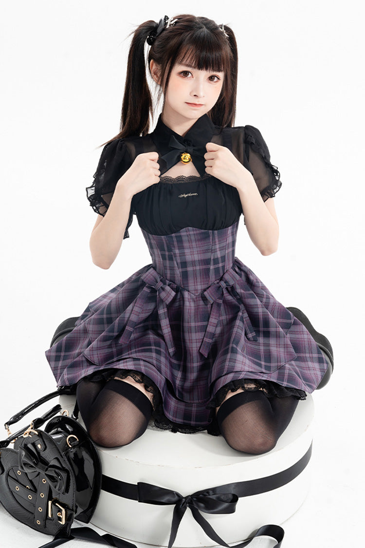 Violet Magic Cat Double Stripe Printed Bow Lolita Jumper