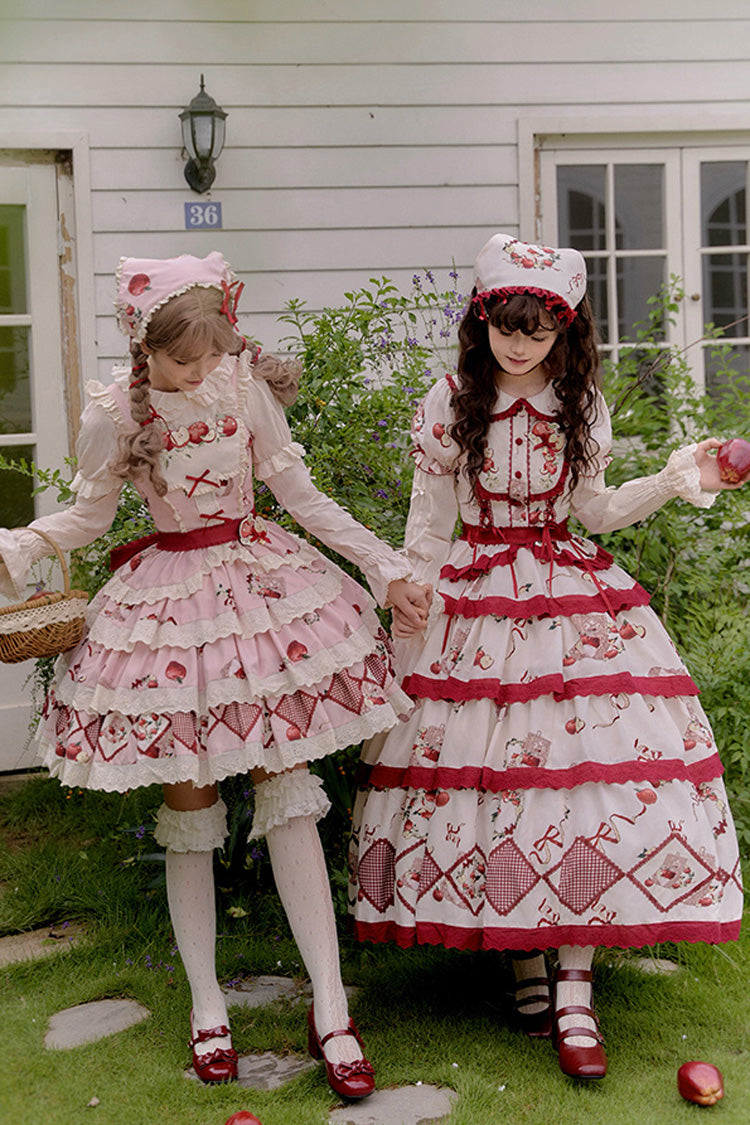Blush Three-Tier [Apple Orchard] Print Ruffle Embroidered Sweet Lolita Mini Skirt