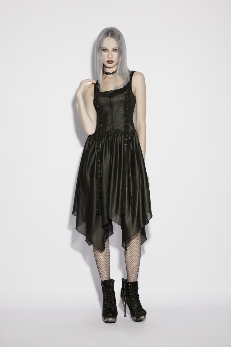 Off Shoulder Slim Irregular Zippered Eyelet Punk College Style Dress
