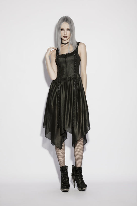 Off Shoulder Slim Irregular Zippered Eyelet Punk College Style Dress