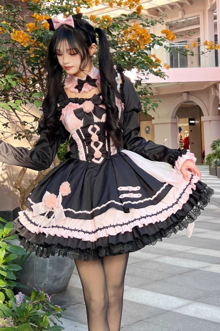Gothic Lolita JSK Dress with Ruffle Bowknot Stitching