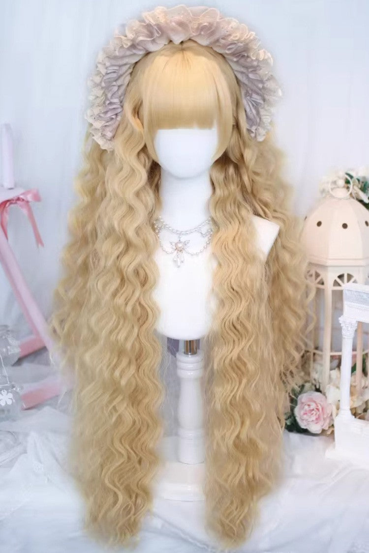 Gold Ringlet Curls Long Wig with Fringe