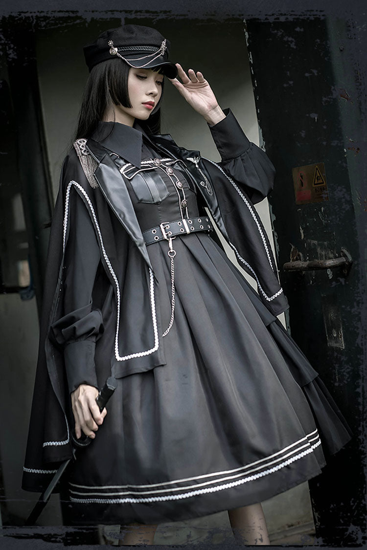 Military-Inspired PU Gothic Lolita JSK with Rivets & Epaulettes