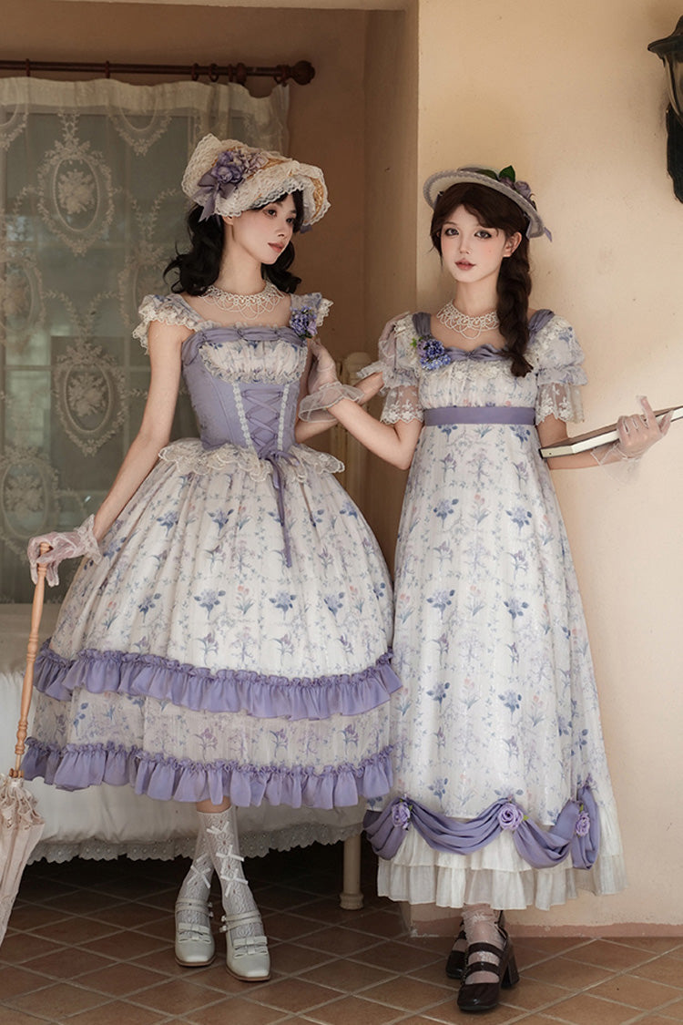 Ivory Purple Short Sleeve Double-Layered Ruffle Lace Bowknot Sweet Dress