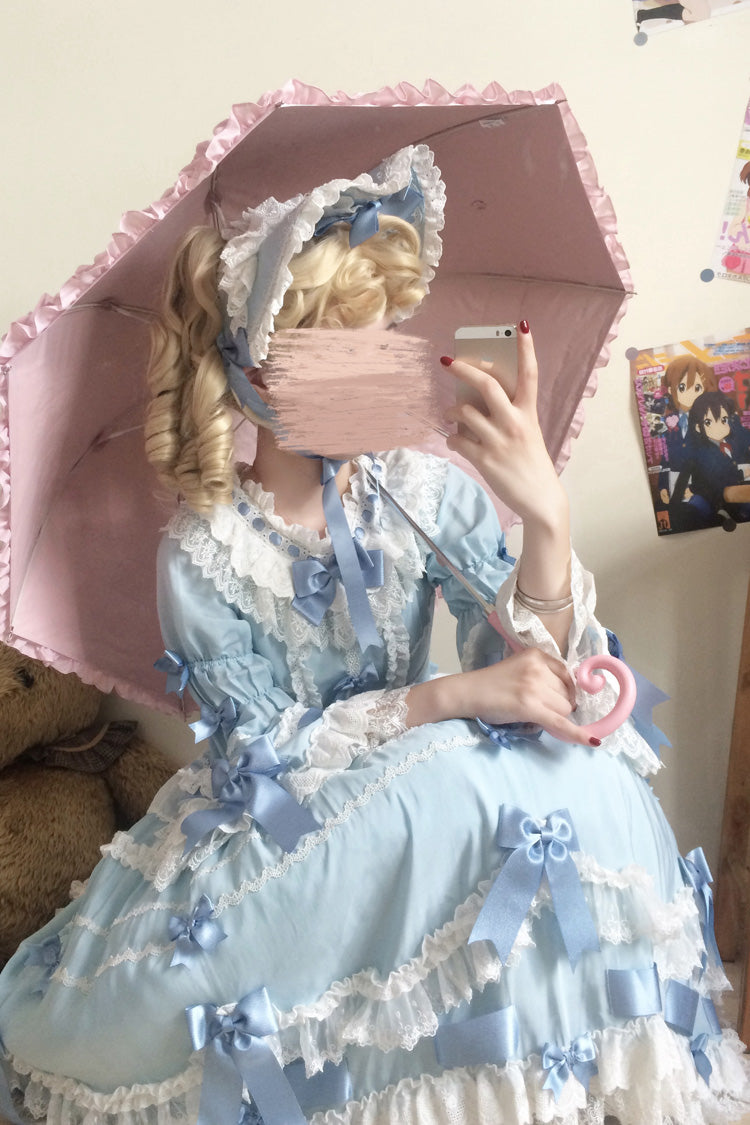 Indigo Round Collar Trumpet Sleeve Bridal Sweet Princess Lolita Dress