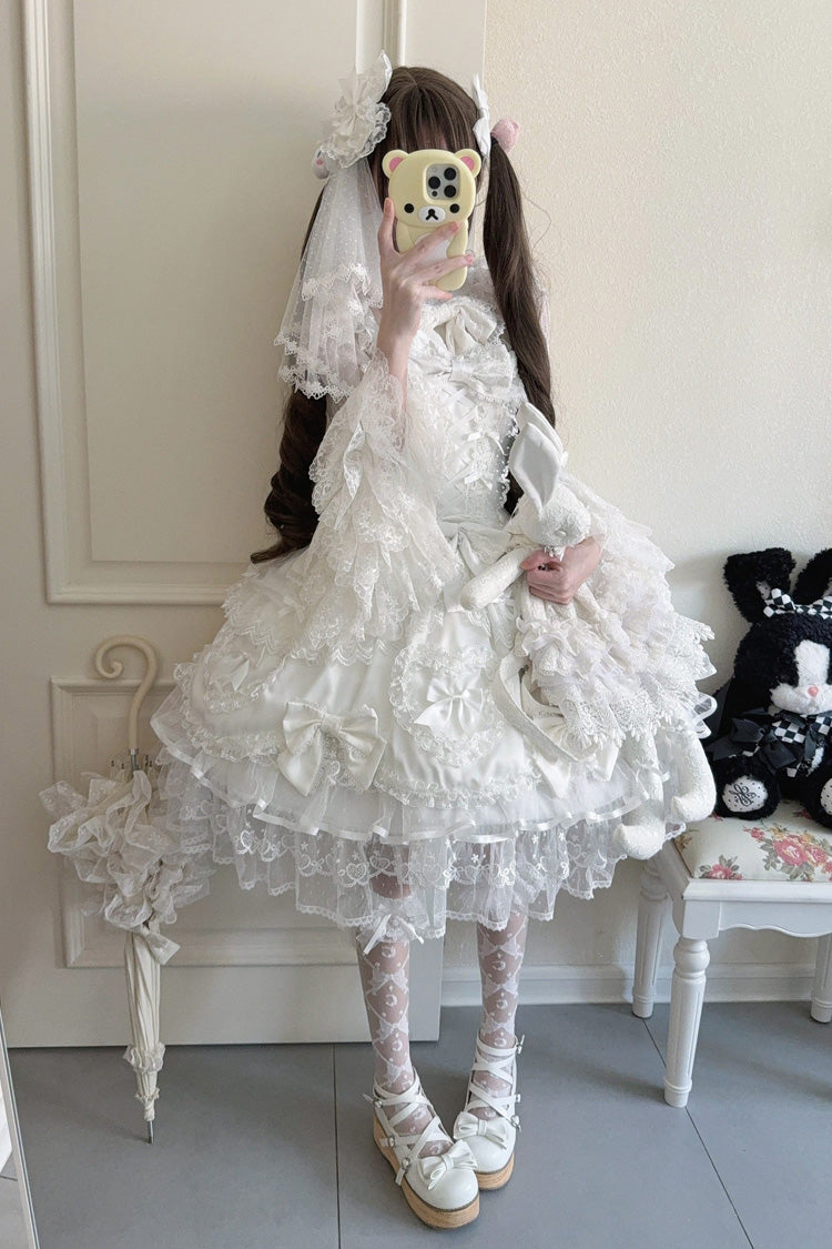 Ivory Sleeveless Embroidered Lace-Up JSK Dress - Sweetheart