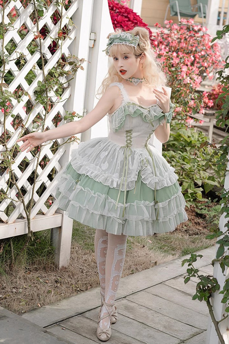 Jade Multi-Layer Hanayome Lace-Up Plus-Size Sweet Lolita JSK (Short)