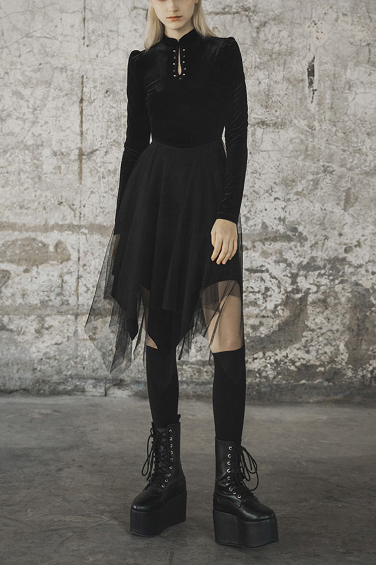 Velvet Mesh Stitching Elastic Gothic Dress